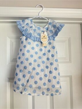 NWT Doe a Dear Blue Polka Dot Ruffle Collar Kids Boutique Dress